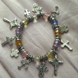 Vintage Handmade 11 Cross Beaded Bracelet